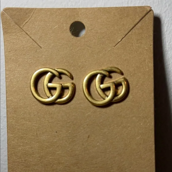 Goldtone Matte Double G Earrings - Picture 1 of 2